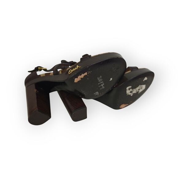 Coach Brown Genuine Leather and Gold Details Heels Luxurious Style Size 10B - Picture 5 of 7